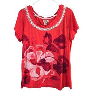 Lucky Brand Womens Floral Blouse‎ Crochet Detail Size XL